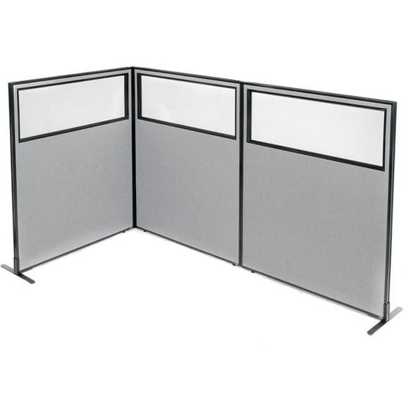 Interion Freestanding 3-Panel Corner Room Divider with Partial Window Panels, Gray - 48.25 x 60 in.