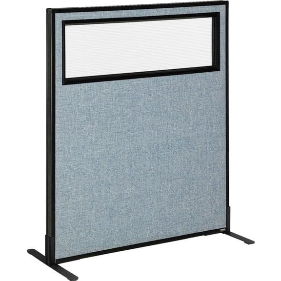 Interion Freestanding Office Partition Panel with Partial Window, Blue - 36.25 x 42 in.