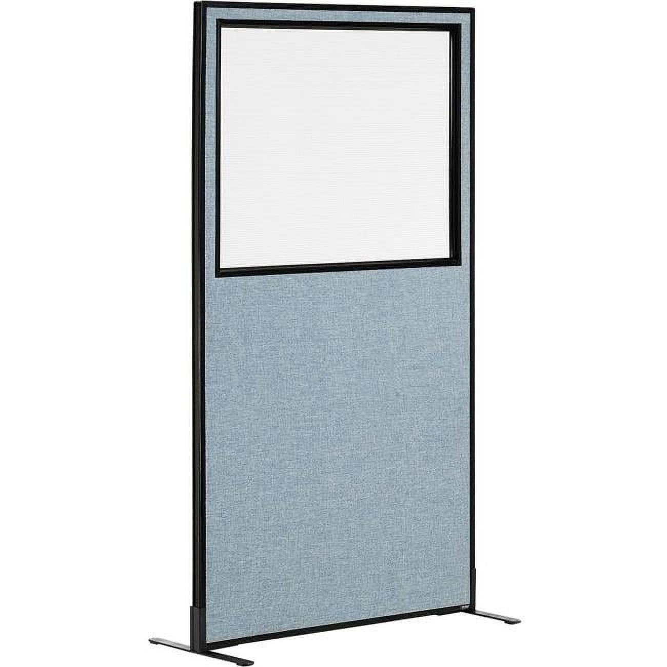 Interion Freestanding Office Partition Panel with Partial Window, Blue