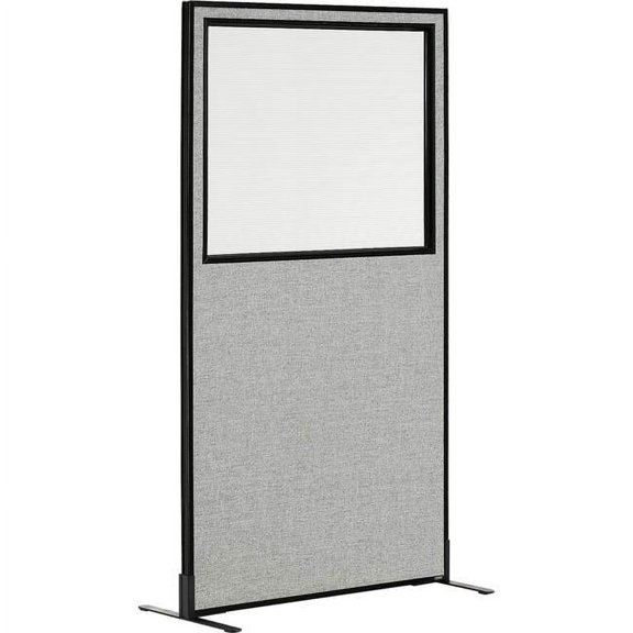 Interion Freestanding Office Partition Panel with Partial Window, Gray - 36.25 x 72 in.