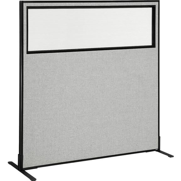 Interion Freestanding Office Partition Panel with Partial Window, Gray - 60.25 x 60 in.