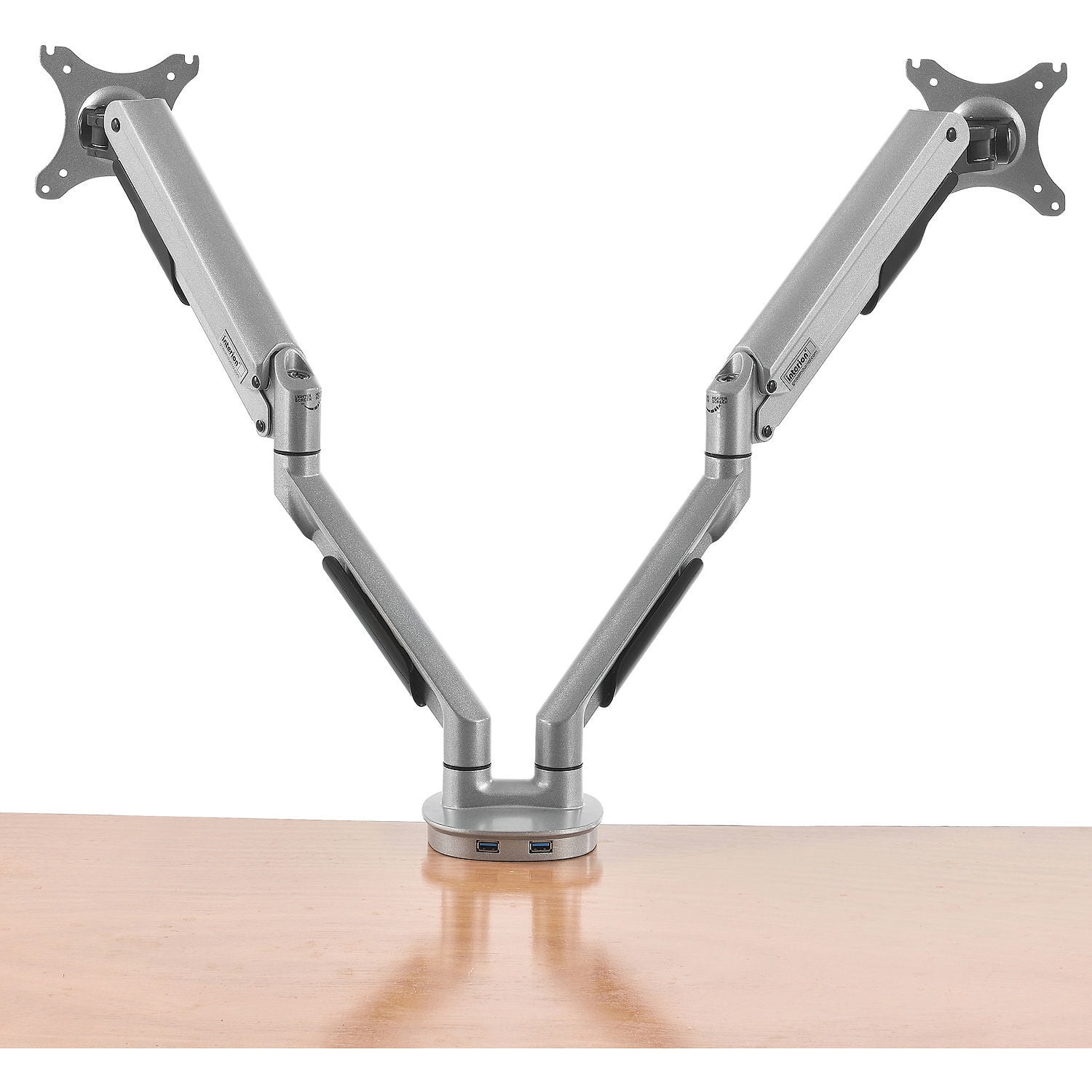 Silver Dual Monitor Desk Mount with USB Ports