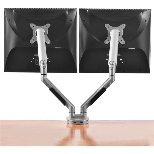 Silver Dual Monitor Desk Mount with USB Ports