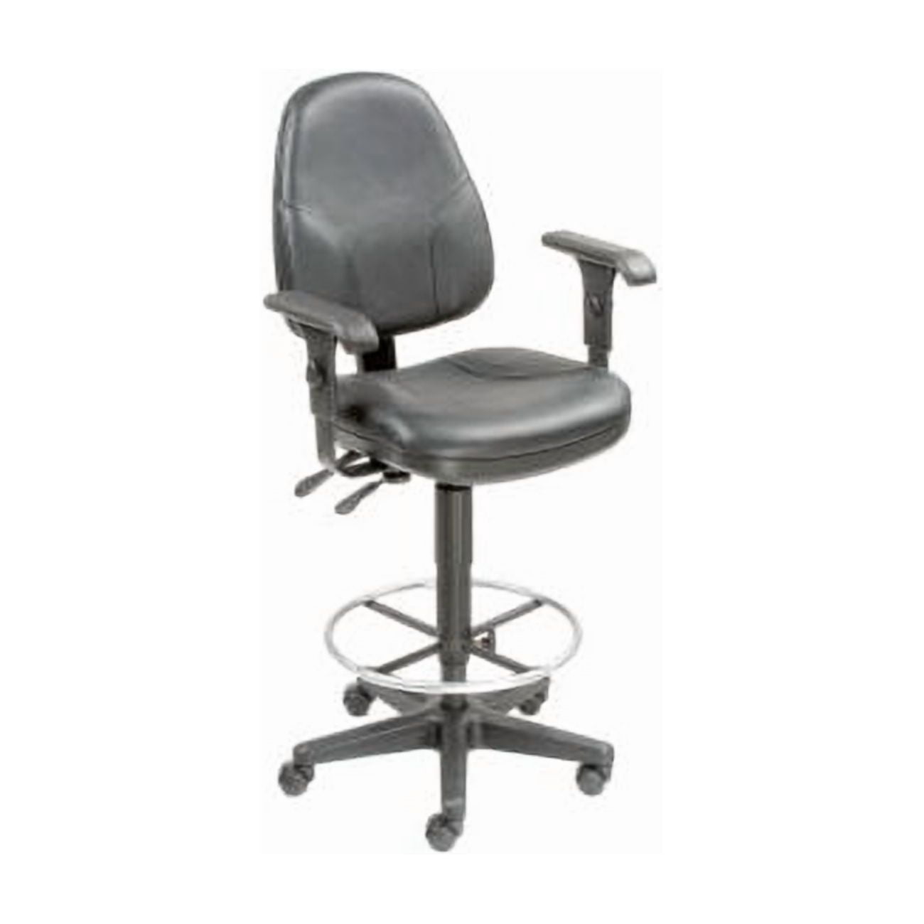 Interion Leather Operator Stool with Arms - 360 degrees Footrest ...