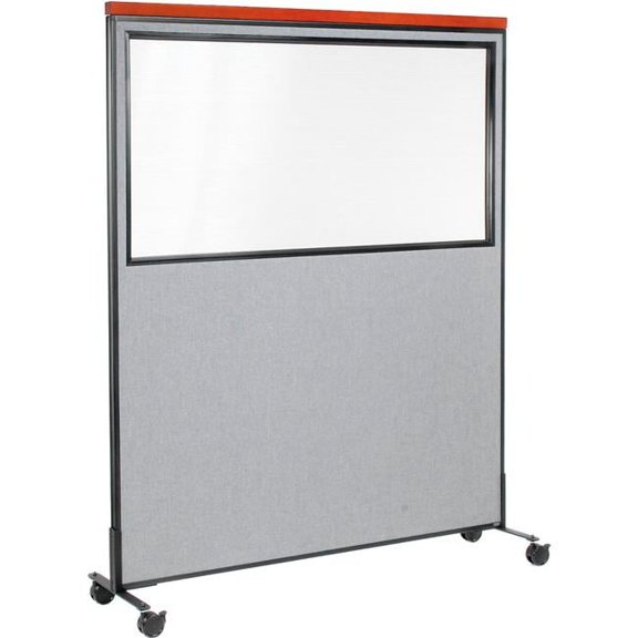 Interion Mobile Deluxe Office Partition Panel with Partial Window, Gray - 60.25 x 76.5 in.