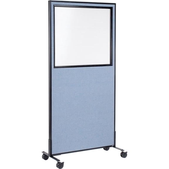 Interion Mobile Office Partition Panel with Partial Window, Blue - 36.25 x 96 in.