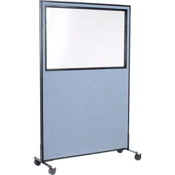 Interion Mobile Office Partition Panel with Partial Window, Blue - 48.25 x 96 in.