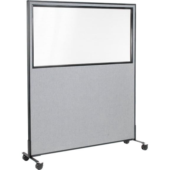 Interion Mobile Office Partition Panel with Partial Window, Gray - 60.25 x 96 in.