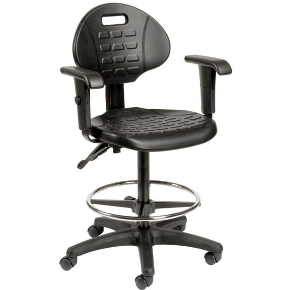 Interion Polyurethane Task Stool with Adjustable Arms, Black