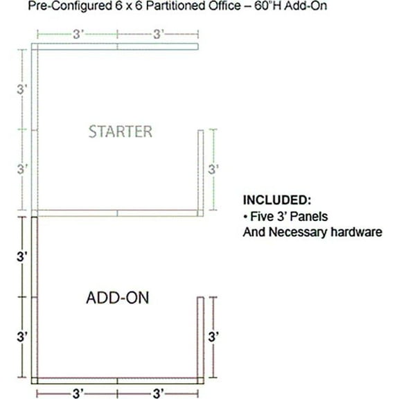 Interion Pre-Configured Office Cubicle Add-On Kit - Blue - 6 x 6 ft. x 60 in.