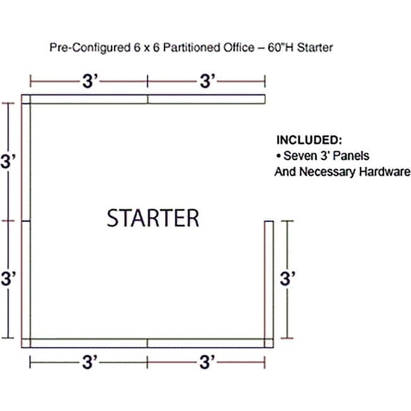 Interion Pre-Configured Office Cubicle Starter Kit - Blue - 6 x 6 ft. x 60 in.