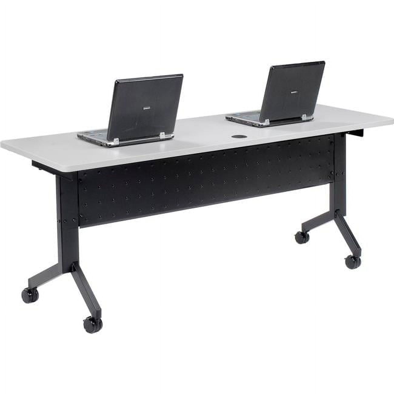 Gray and Black Foldable Laminate Training Table with Casters