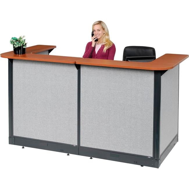 Interion U-Shaped Reception Station with Raceway & Cherry Counter Gray ...