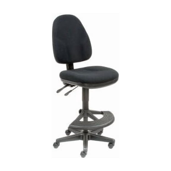 Interion Synchro Work Stool - Fabric - 180 degrees Footrest - Black