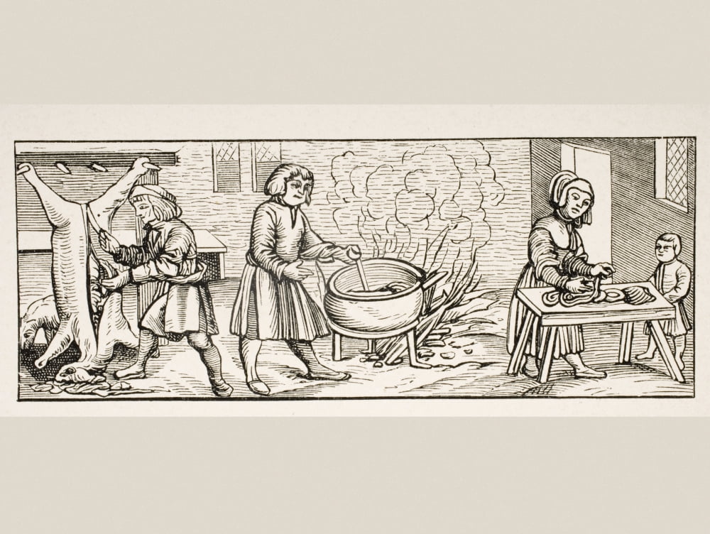 Interior Of A 16Th Century Kitchen Copy Of Woodcut In Calendarium Romanum By Jean Staeffler Printed In Tubingen Germany 1518 Canvas Art - Ken Welsh Design Pics (17 x 12)