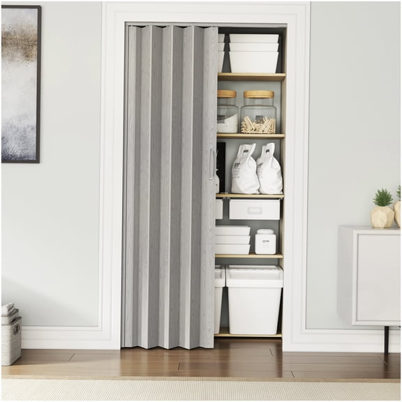 Interior 32 Inch Wide Grey PVC Foldable Accordion Door for Home and Office Door Openings