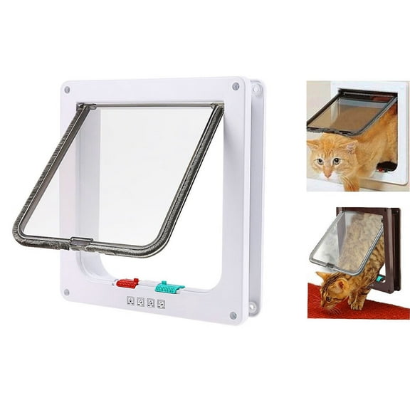 Interior 4 Ways Locking Cat Dog Door & Flaps,White,Medium