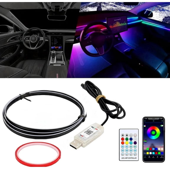 Interior  Ambient Lighting Kit, 43.3 Inches RGB USB LED Ultrathin  Strip Lights Neon Accessories for   SUV Center Console Dashboard with APP&Remote Control