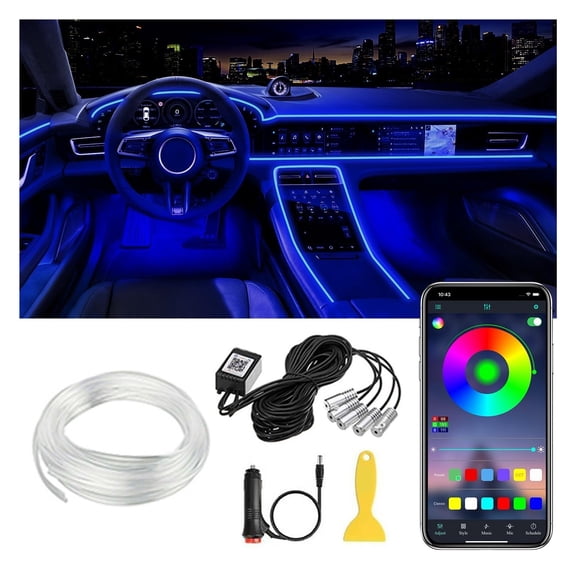 Interior Car LED Strip Lights APP Control, 5 in 1 RGB 16 Million Colors Ambient Lighting Kit with 236 inches Fiber Optic, Music Mode Inside Car Lighting Decorations