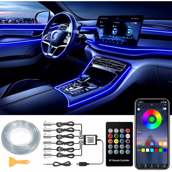 Interior Car LED Strip Lights, RGB 6 in 1 Ambient Lighting Kit with 315 inches Integrated Fiber Optic, 16 Million Colors Lights Wireless APP& Remote Control, Sync to Music