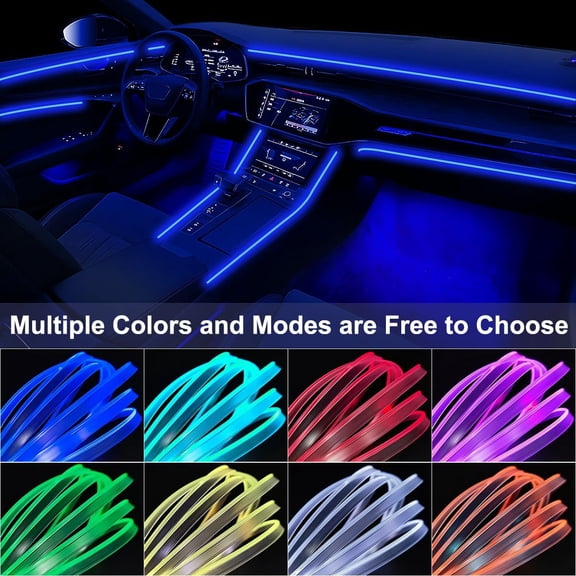 Interior Car LED Strip Lights with Wireless APP & Remote Control, RGB 2 in 1 Car Ambient Lighting Kit with 158 Inches Fiber Optic, Inside Neon Dash Strip with Music Mode