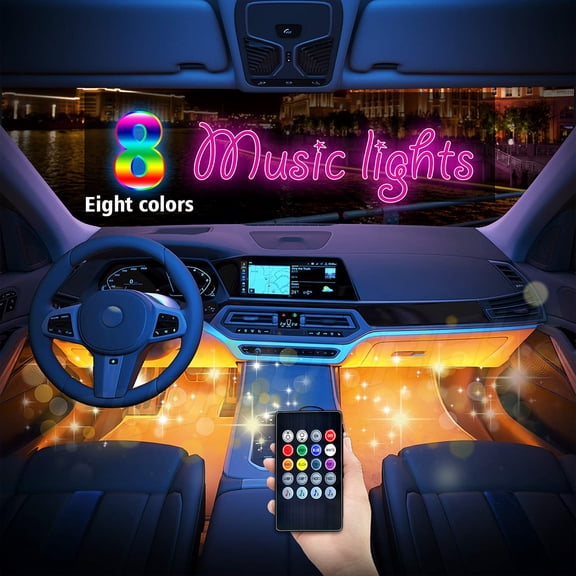 Interior Car Lighting Kit with 4 RGB Strips and 20-Key Remote for Mood Lighting