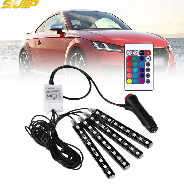 Interior Car Lights, 48 LEDs 4pcs Car LED Strip Lights Control Lighting  Kits and Control Box Music with Car Charger Waterproof