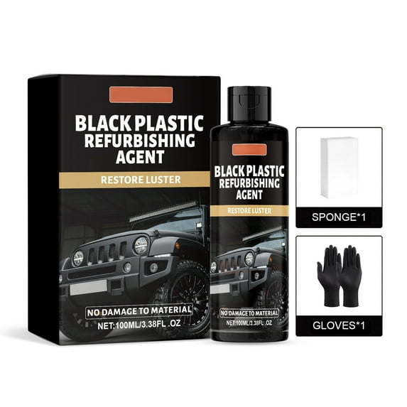 Interior Cleaner and Polish Kit for Cars, Black Plastic and Trims Restoration, 2-Step System with Sponge and Microfiber Towel, Safe for Vinyl, Rubber, and Faux-Leather