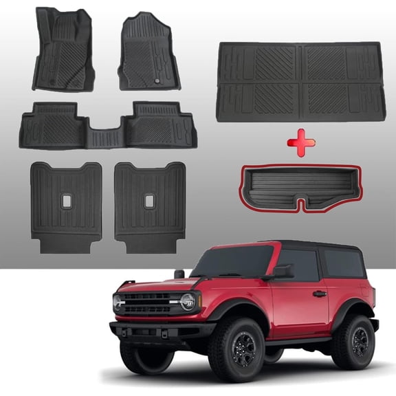 Interior Cover Mats for Ford Bronco Accessories 2-Door 2021 - 2025 Front Rear Seat Back Cover Cargo Liners Set (Floor Mats&Seat Back Covers&Cargo Liner&Lower Trunk Storage Mat)