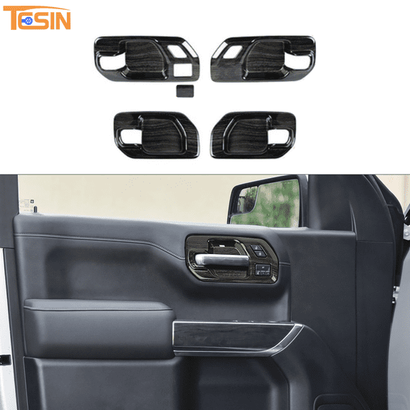 Interior Door Handle Bowl Decor Cover Trim For Chevy Silverado 19-22 Black Wood