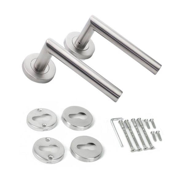 Interior Door Handle Set with Round Lever & Keyhole Cover Steel Door Handle set Simple Installation for Added Security