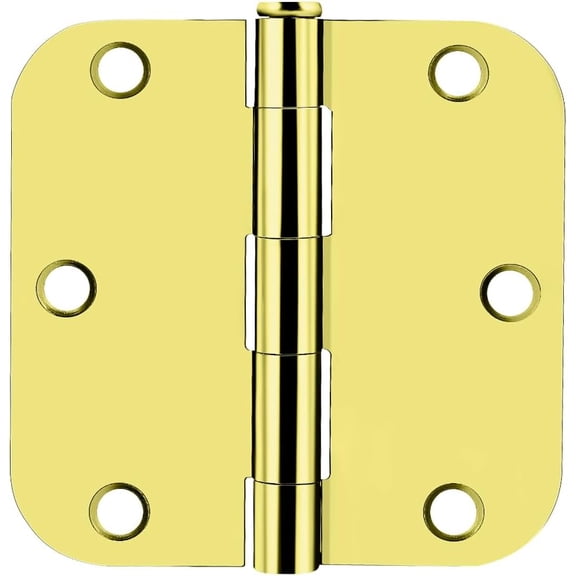 Interior Door Hinges Polished Brass, 3.5 X 3.5 Inch Door Hinges Rounded 5/8" Radius Corners, Nickel Hinges for Door Hardware, 3