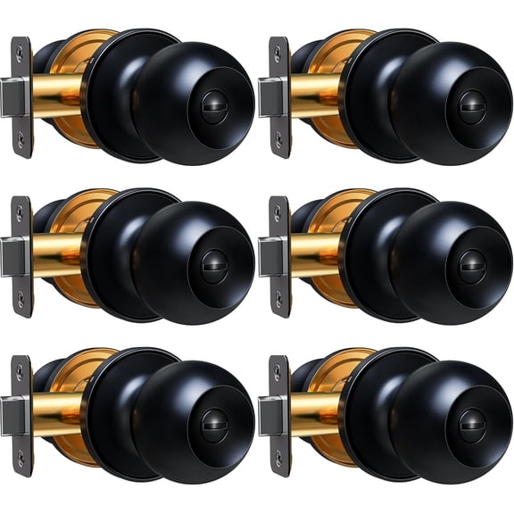 Interior Door Knob 6-Pack, Keyless Privacy Door Locks for Bedroom & Bathroom, Thumb Lock & Emergency Release, Rust-Proof Metal, Easy to Install, Modern Round Doorknobs Set, Matte Black