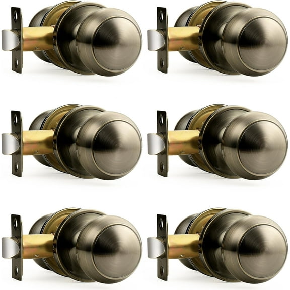Interior Door Knob for Hallway, Antique Brass Door Knobs Closet Door Knob, Passage Door Knobs with Round Ball Knob, 6 Pack