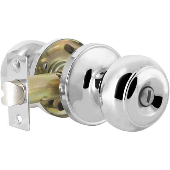Interior Door Knobs, 3 Pack Bedroom Bathroom Doorknob with Lock Keyless, Polished Chrome Finish, Universible Door Handles, Colonial Ball Knob