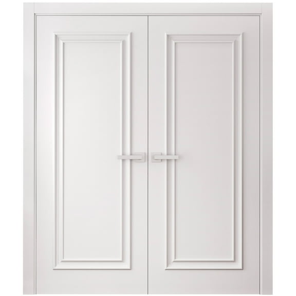 Interior Double Doors 36 x 80 inches | CLASSIC 1189 White Enamel | Wood Interior Solid Panel Frame | Closet Bedroom Doors