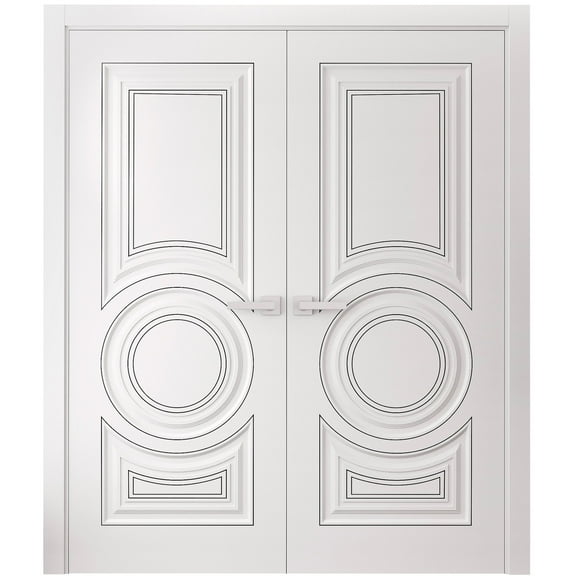 Interior Double Doors 36 x 80 inches | CLASSIC 5589 White Enamel | Wood Interior Solid Panel Frame | Closet Bedroom Doors