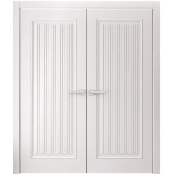 Interior Double Doors 36 x 80 inches | CLASSIC 8889 White Enamel | Wood Interior Solid Panel Frame | Closet Bedroom Doors