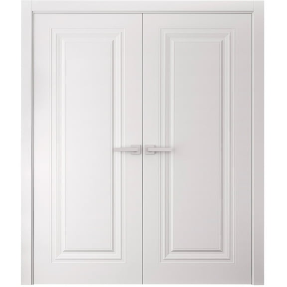 Interior Double Doors 36 x 80 inches | SELECT 1119 White | Wood Interior Solid Panel Frame | Closet Bedroom Doors