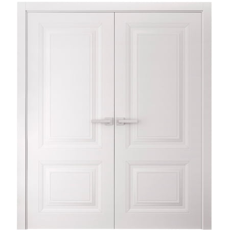 Interior Double Doors 36 x 80 inches | SELECT 2249 White | Wood Interior Solid Panel Frame | Closet Bedroom Doors