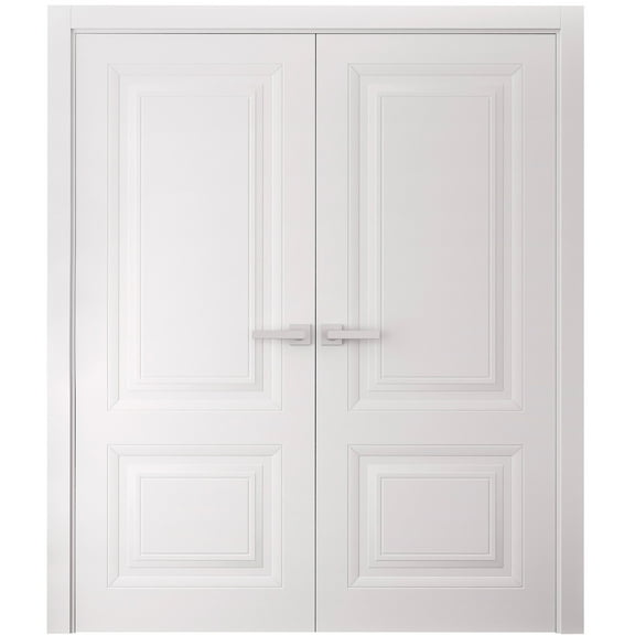 Interior Double Doors 36 x 84 inches | SELECT 2249 White | Wood Interior Solid Panel Frame | Closet Bedroom Doors