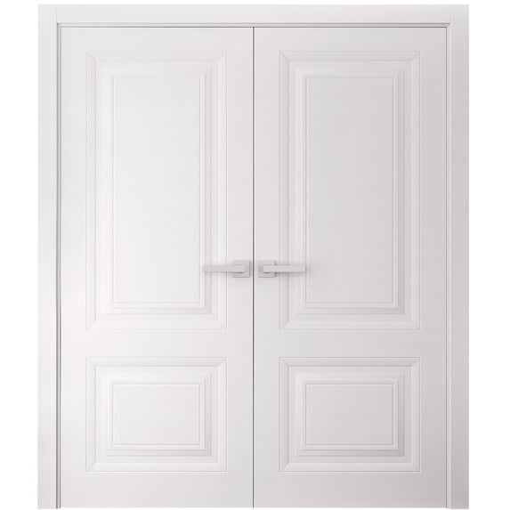 Interior Double Doors 56 x 80 inches | SELECT 2249 White | Wood Interior Solid Panel Frame | Closet Bedroom Doors