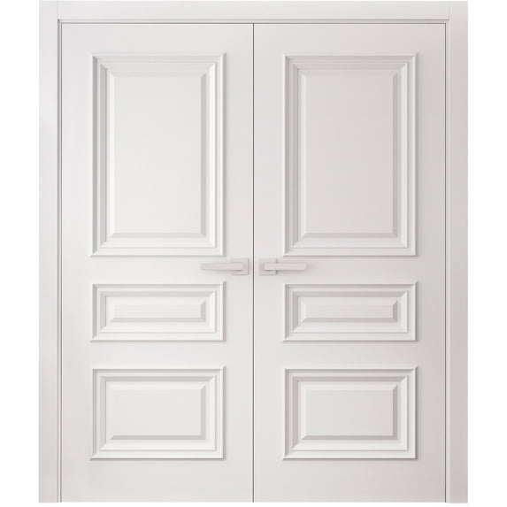 Interior Double Doors 56 x 84 inches | CLASSIC 3389 White Enamel | Wood Interior Solid Panel Frame | Closet Bedroom Doors