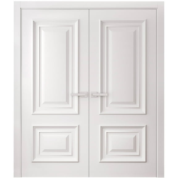 Interior Double Doors 72 x 80 inches | CLASSIC 2289 White Enamel | Wood Interior Solid Panel Frame | Closet Bedroom Doors