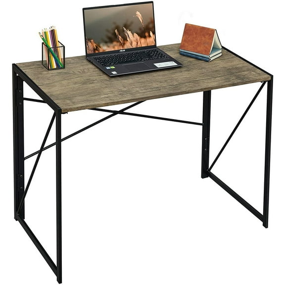 Interior Elements Folding Computer Desk  Small Space Home Office Desk in Light Brown Oak, 39"