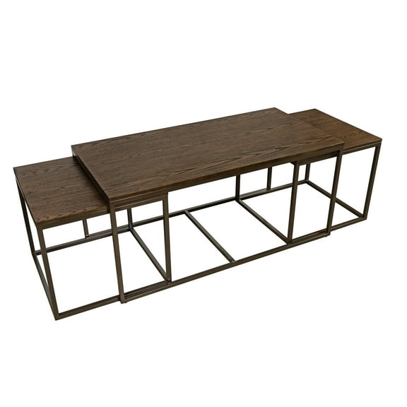 Interior Elements Steel Indoor Nesting Modern Coffee Table, Set of 3 For Living Room, Brown, 48"