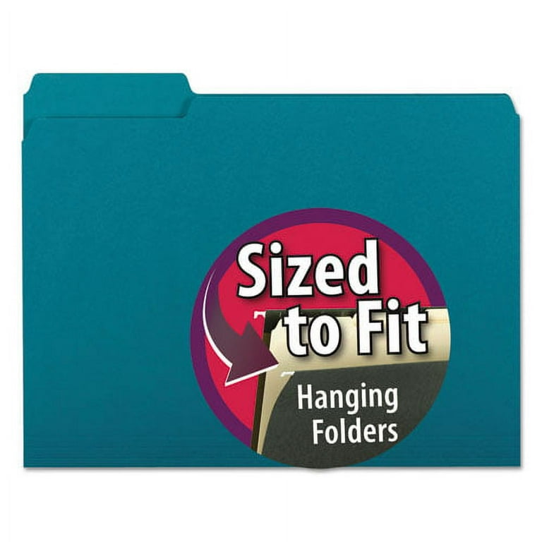 Interior File Folders, 1/3-Cut Tabs: Assorted, Letter Size, Teal, 100/Box Interior File Folders, 1/3-Cut Tabs: Assorted, Letter Size, Teal, 100/Box