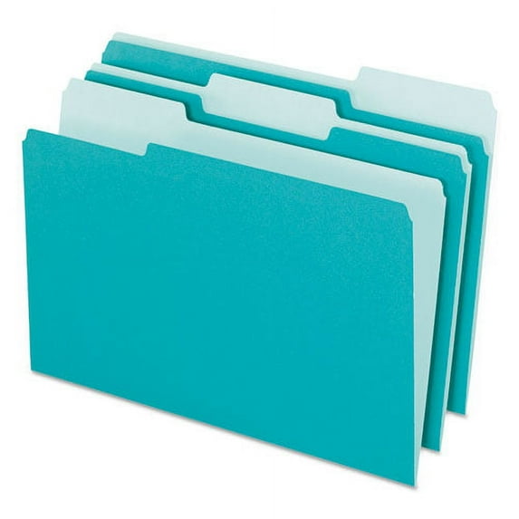 Interior File Folders, 1/3-Cut Tabs: Assorted, Letter Size, Aqua, 100/Box | Bundle of 2 Boxes
