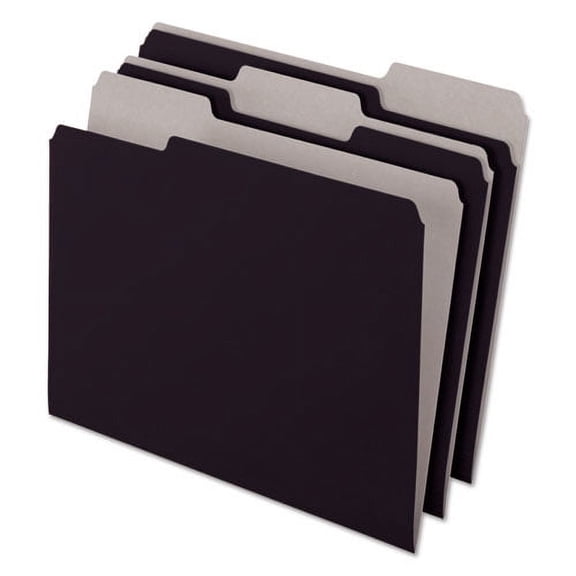 Interior File Folders, 1/3-Cut Tabs: Assorted, Letter Size, Black/Gray, 100/Box | Bundle of 2 Boxes