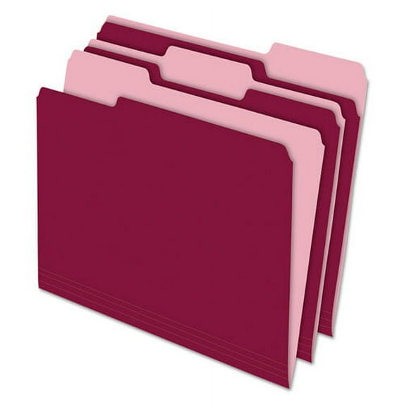 Interior File Folders, 1/3-Cut Tabs: Assorted, Letter Size, Burgundy, 100/Box | Bundle of 2 Boxes